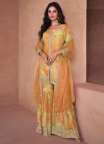 Faux Georgette  Yellow Party Wear Digital Print Readymade Plazzo Suit